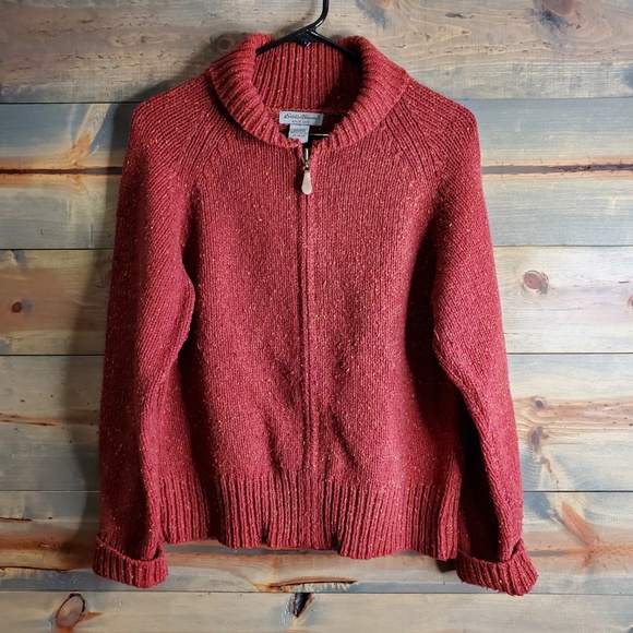 Eddie Bauer Sweaters Eddie Bauer Womens Wool Sweater Zip Down Red